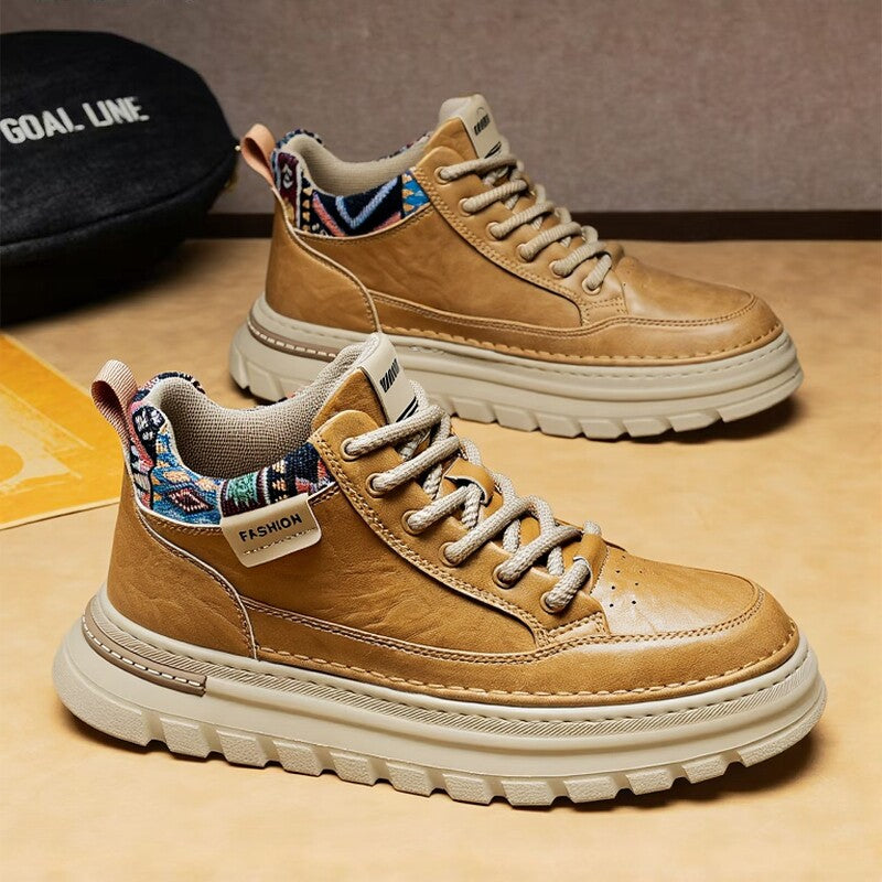 Men's Beige, Tan and Brown Platform High-Top Boots