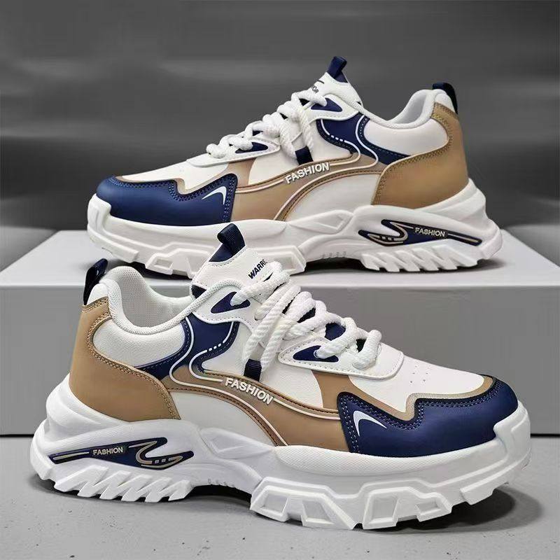 Men's Silver, Cream and Navy Platform Running Sneakers