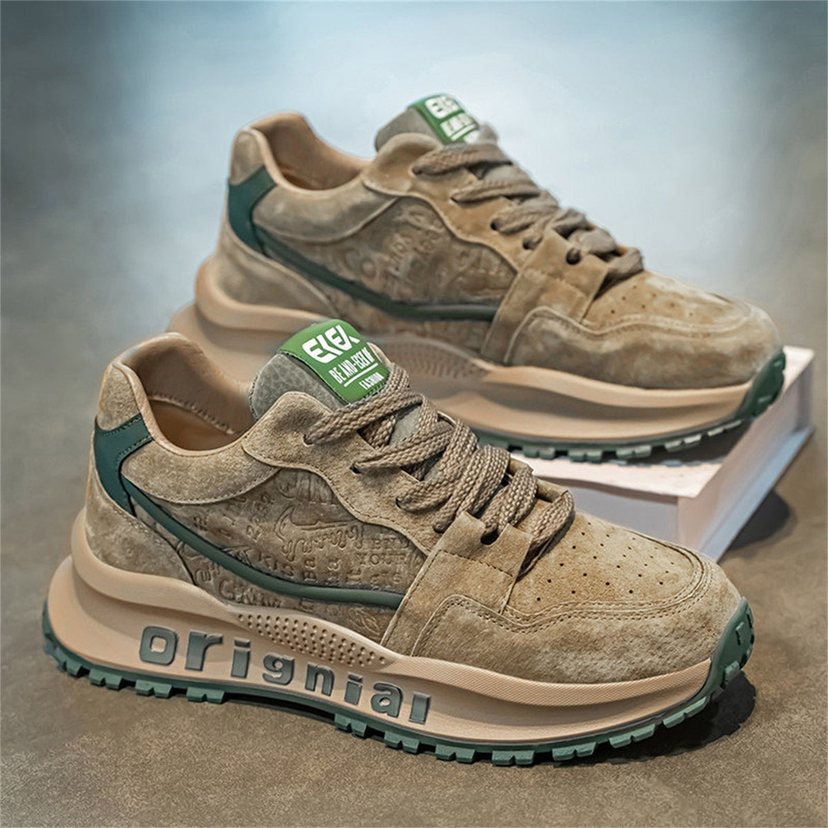 Men's Brown and Green Chunky Platform Sneakers