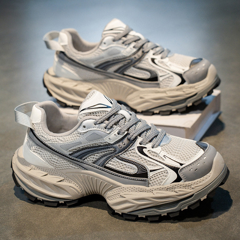 Men's Silver, Gray and Sage Green Mesh Platform Casual Sneakers