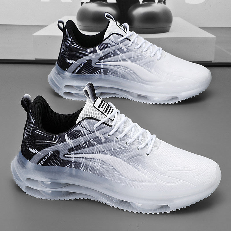 Men's White, Gray and Silver Mesh Platform Casual Sneakers