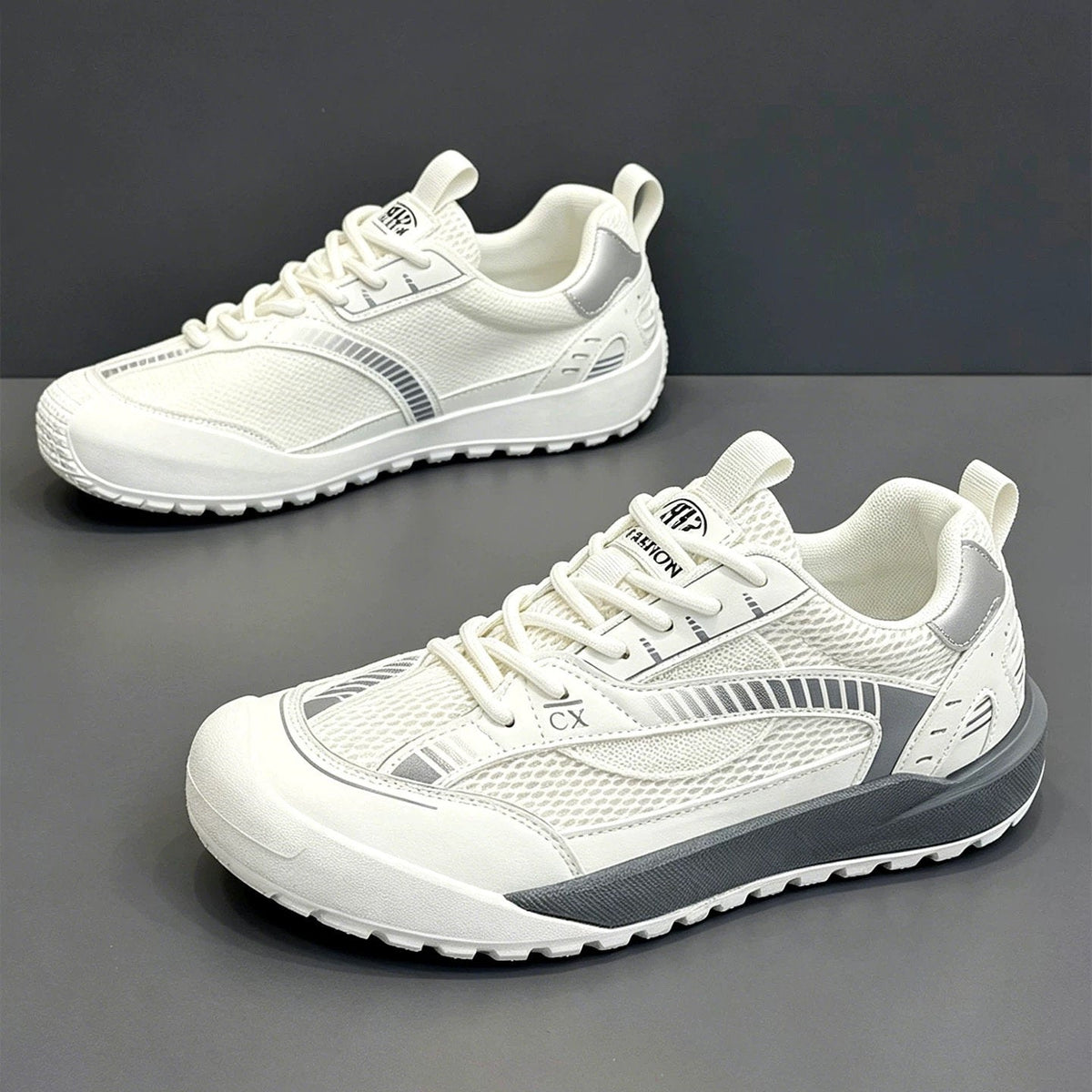 Men's White, Navy and Gray Mesh Retro Trainer Sneakers