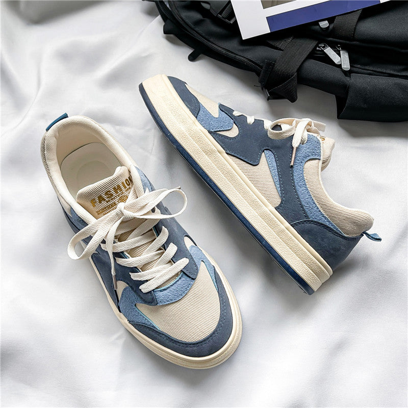 Men's White and Blue Canvas Low-Top Sneakers