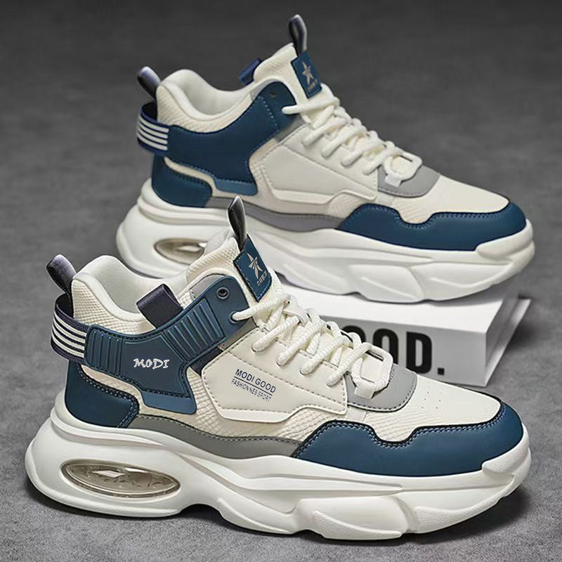 Men's White and Navy High-Top Platform Runners