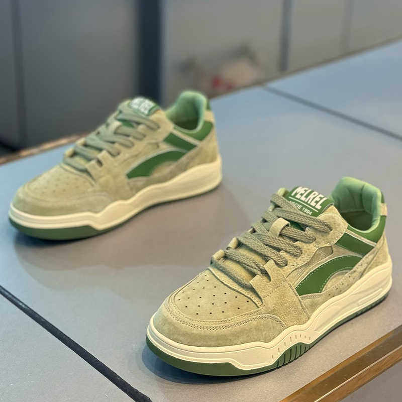 Men's Silver, Sage Green and Beige Platform Retro Retro Trainer Sneakers