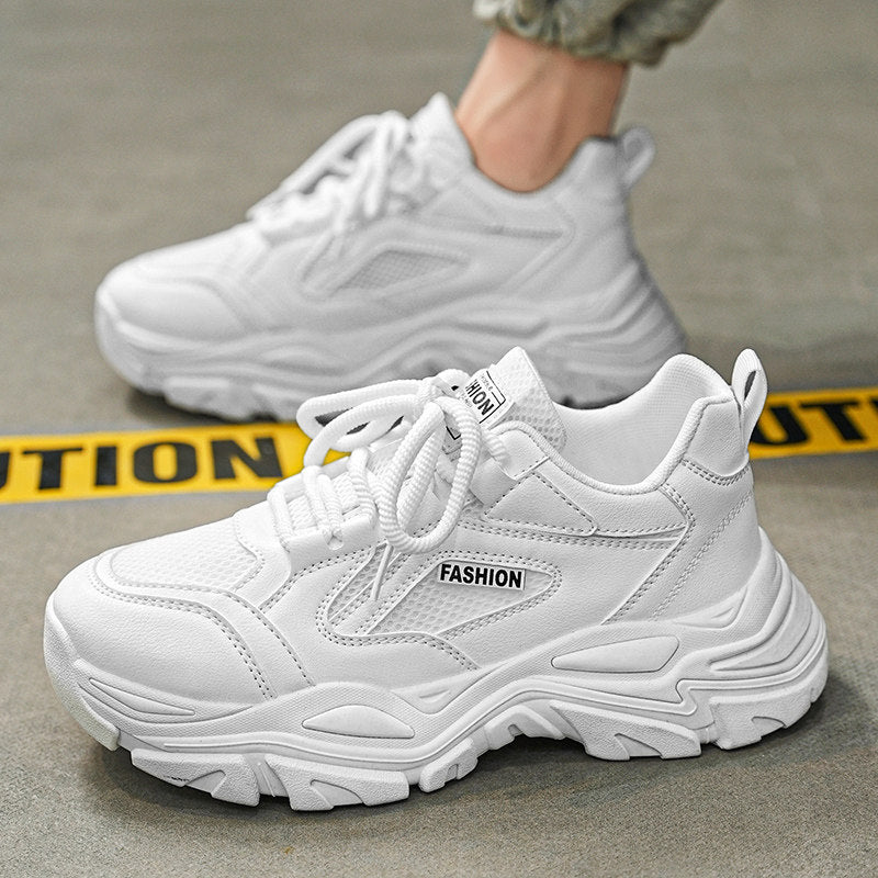 Men's White, Cream and Silver Mesh Platform Casual Sneakers