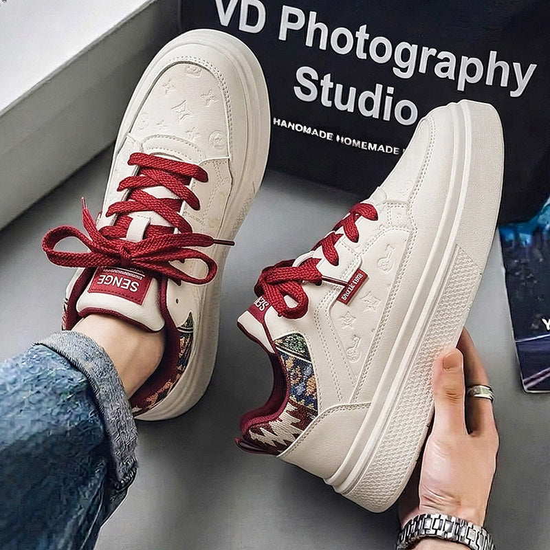 Men's White, Beige and Cream Retro Trainer Sneakers
