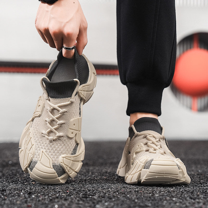 Men's Tan, Beige and Black Mesh Platform Casual Sneakers