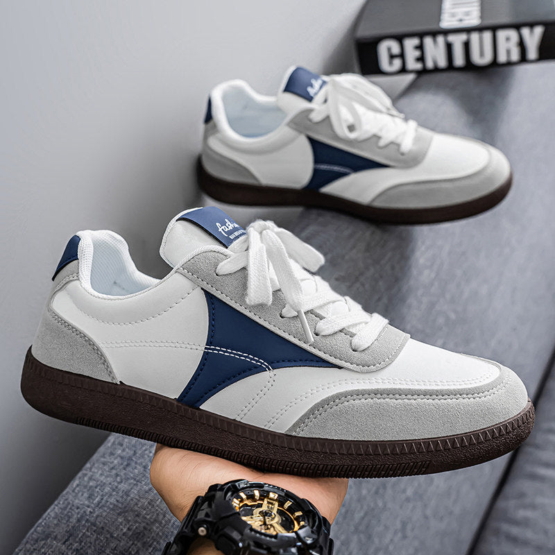 Men's White Navy and Brown Gum-Sole Sneakers