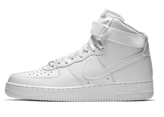 All-white Nike Air Force 1 High top sneaker, side view