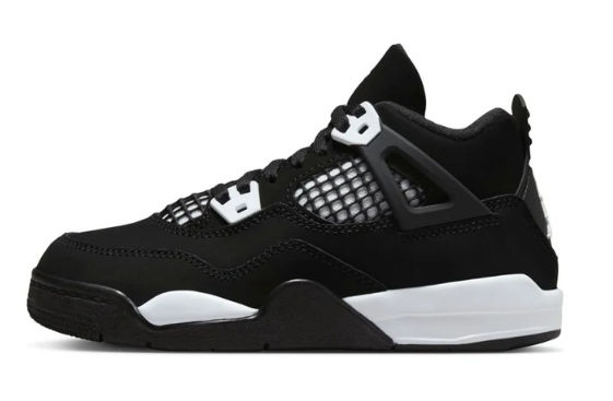 Air Jordan 4 Retro White Thunder black and white sneaker side view