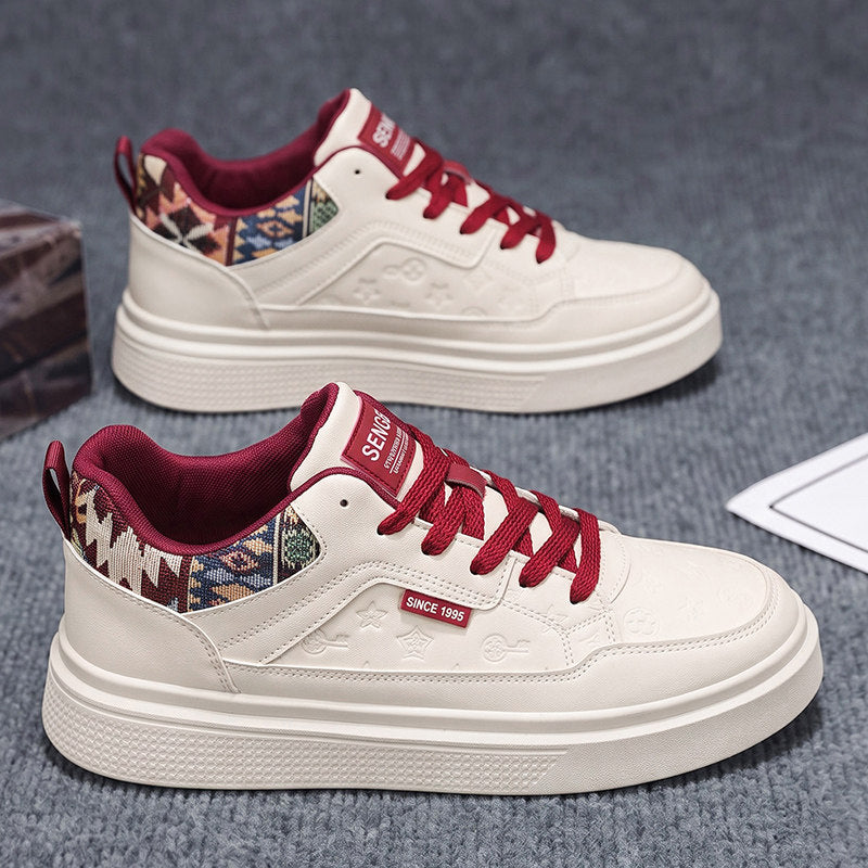Men's White, Beige and Cream Retro Trainer Sneakers