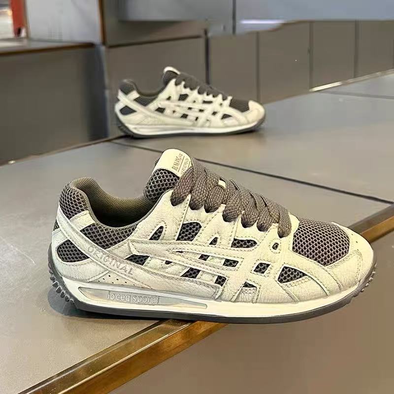 Men's White and Black Mesh Cage Running Sneakers