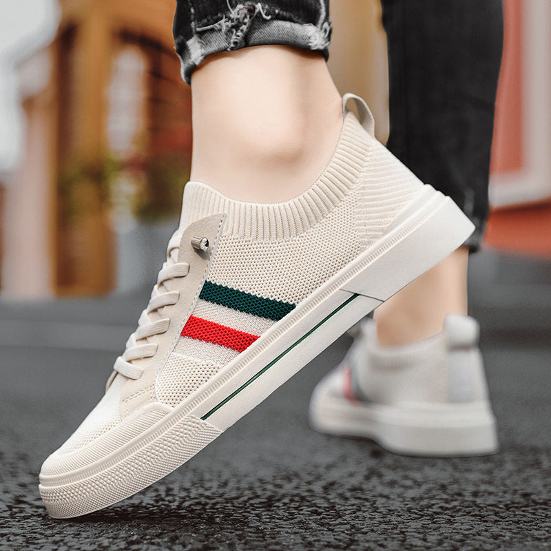 Men's Beige Knit Slip-On Casual Sneakers