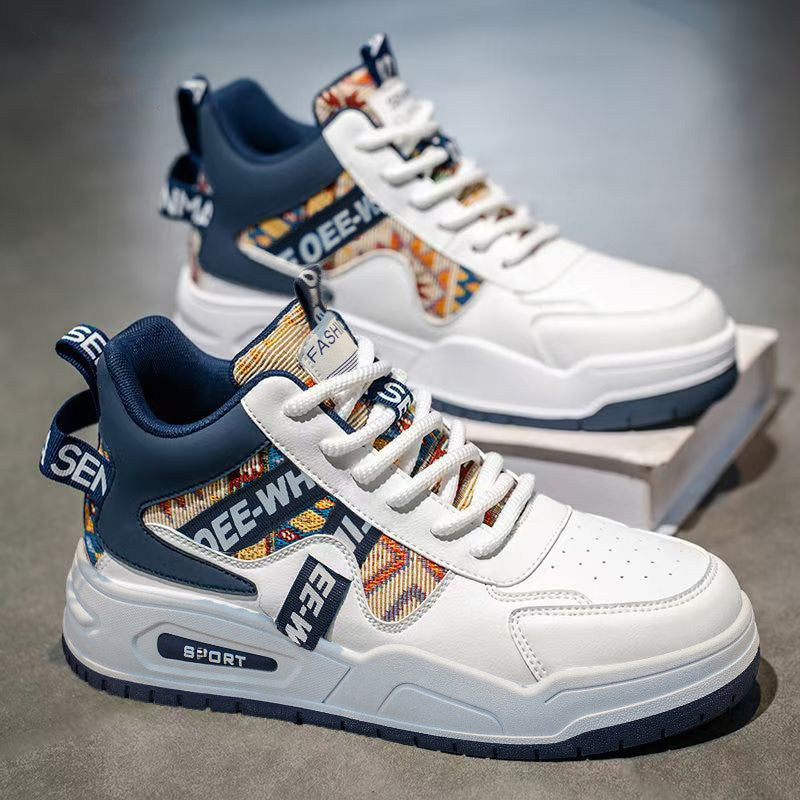 Men's White and Navy High-Top Platform Sneakers