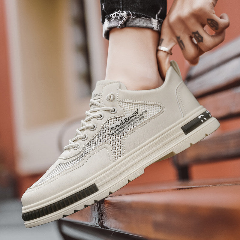 Men's Beige, Tan and Silver Mesh Platform Casual Sneakers