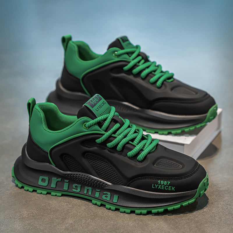 Men's Black, Silver and Green Platform Running Sneakers