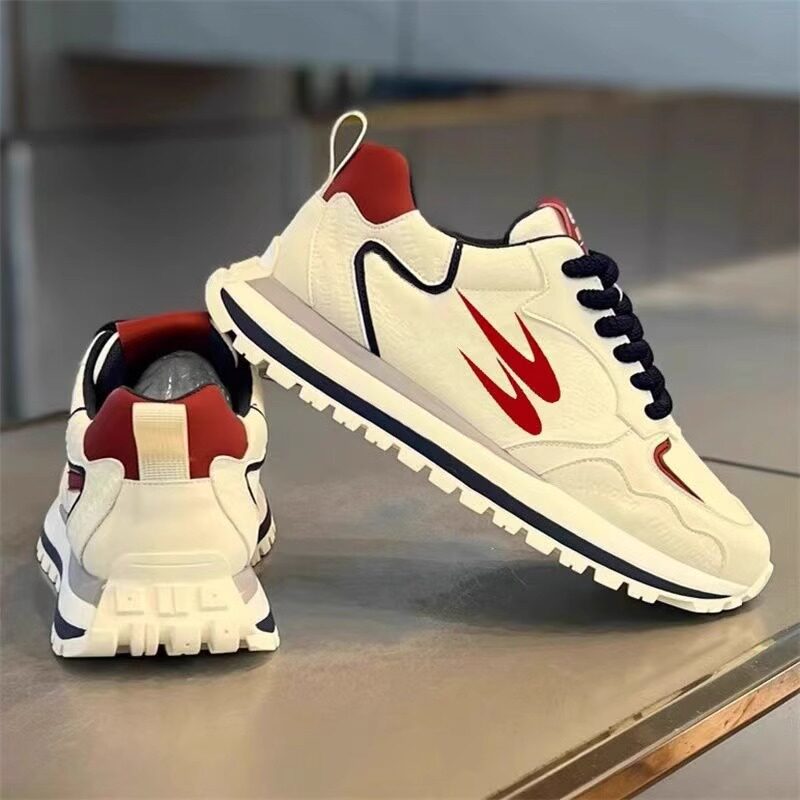 Men's Cream, Olive and Gray Retro Trainer Sneakers