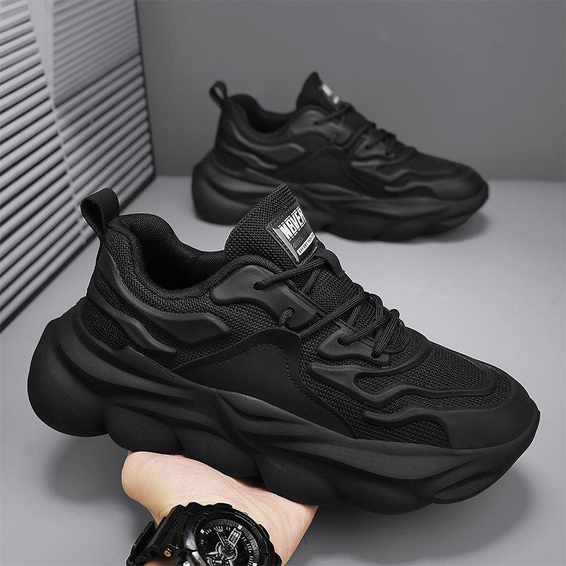 Men's Black, Gray and Navy Mesh Platform Casual Sneakers