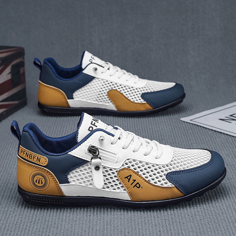 Men's White, Green and Navy Mesh Slip-On Sneakers