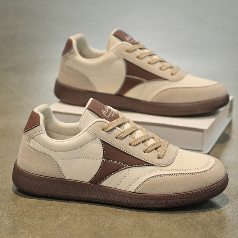 Men's Cream and Brown Retro Trainer Sneakers