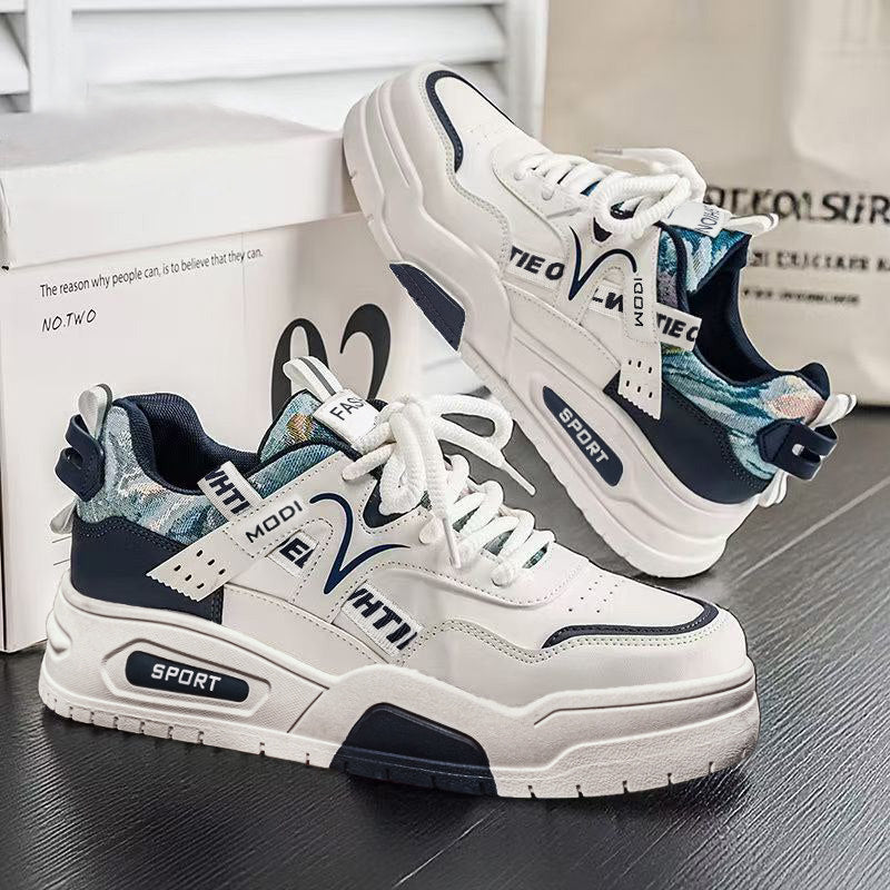 Men's White, Cream and Beige Platform Retro Trainer Sneakers