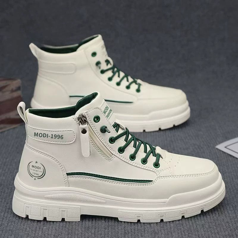 Men's Cream, Silver and Beige Platform Casual Sneakers