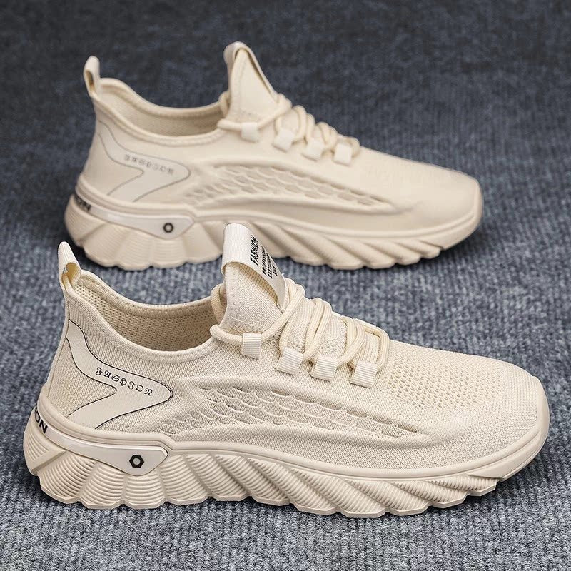 Men's Beige, Cream and Navy Mesh Casual Sneakers