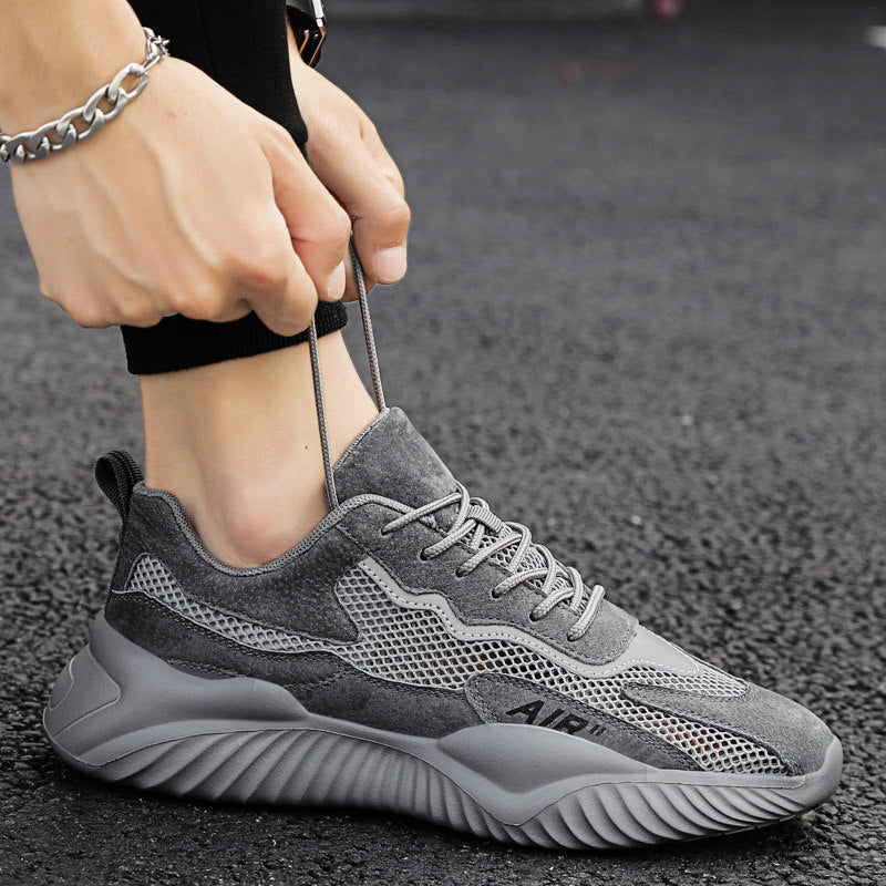 Men's Gray, Purple and Beige Mesh Casual Sneakers