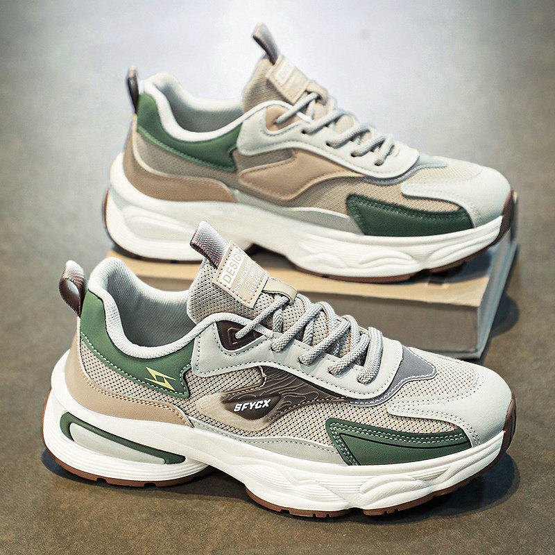 Men's White, Cream and Silver Mesh Platform Running Sneakers