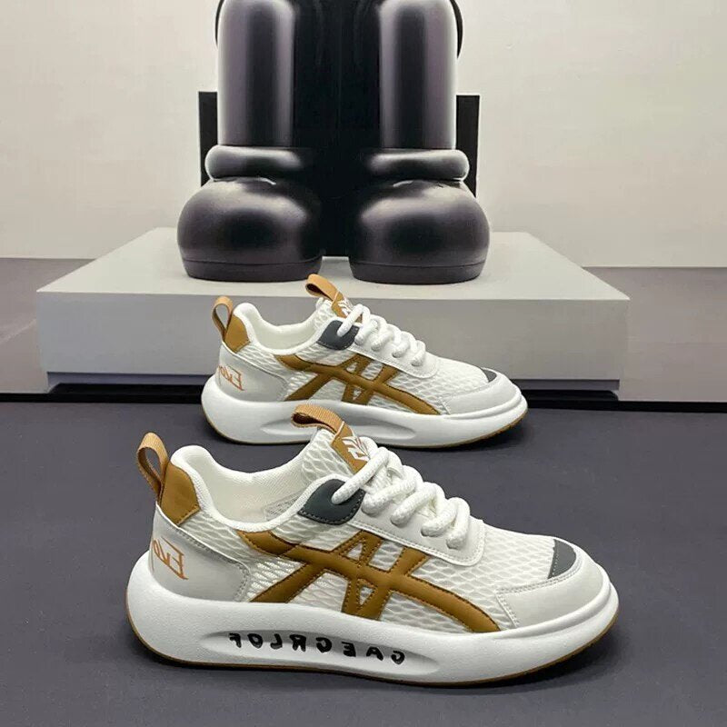 Men's White and Brown Retro Running Sneakers