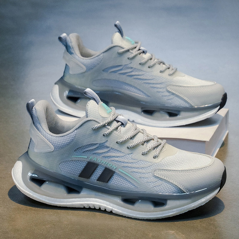 Men's Silver, Gray and Sage Green Platform Running Sneakers