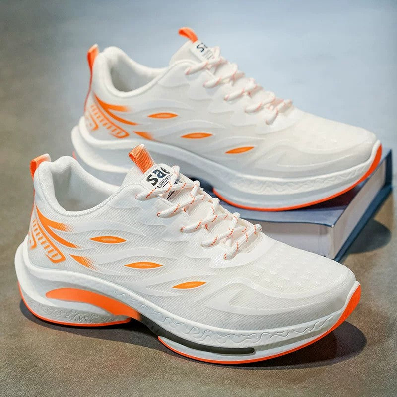 Men's White, Silver and Cream Mesh Platform Casual Sneakers