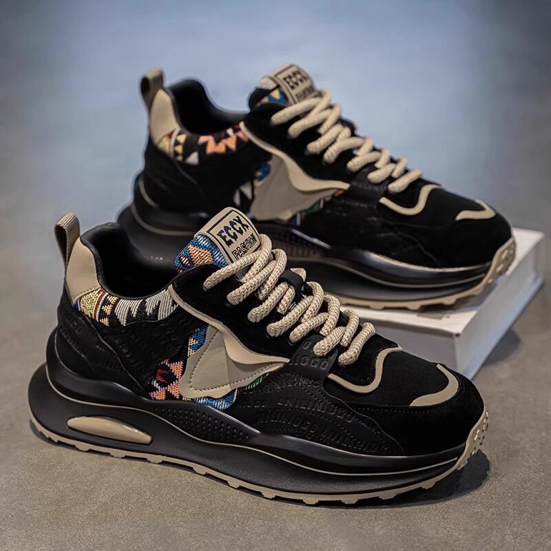 Men's Black, Silver and Gray Platform Casual Sneakers