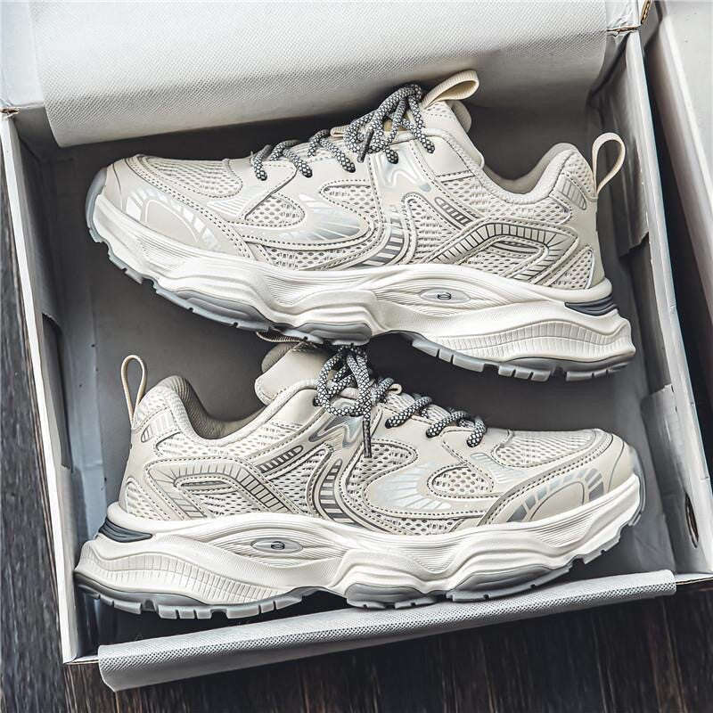 Men's White, Black and Navy Platform Running Sneakers