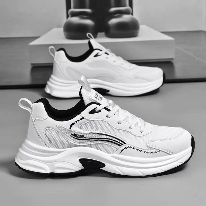 Men's White, Cream and Silver Mesh Platform Running Sneakers