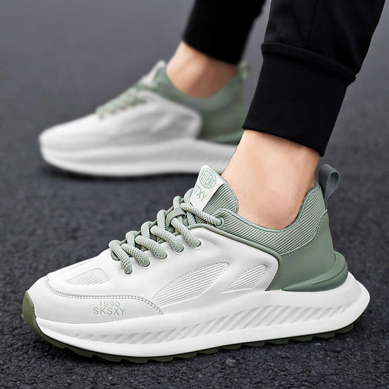 Men's White and Sage Platform Running Sneakers