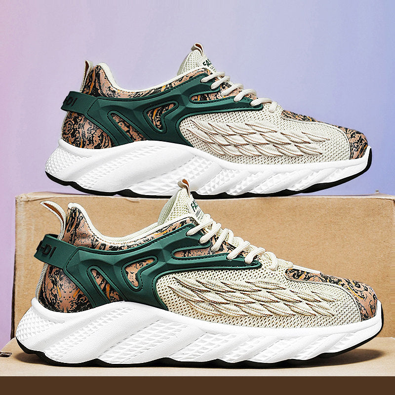 Men's White, Cream and Beige Mesh Casual Sneakers
