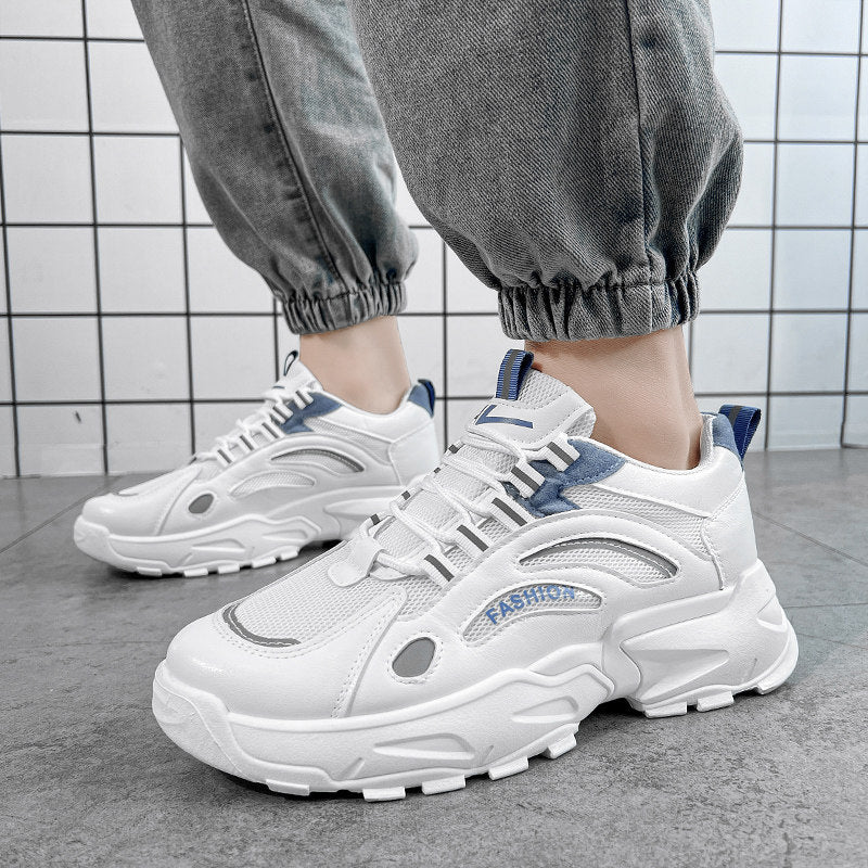 Men's White, Silver and Cream Mesh Platform Running Sneakers