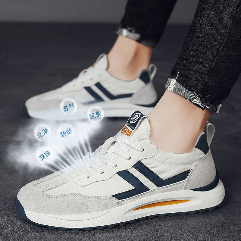 Men's White and Navy Retro Trainer Sneakers