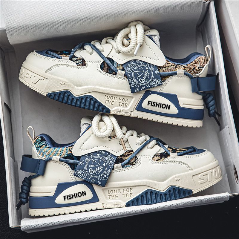 Men's White and Blue Chunky Casual Sneakers