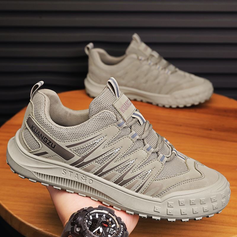 Men's Sage Green, Black and Silver Outdoor Walking Sneakers
