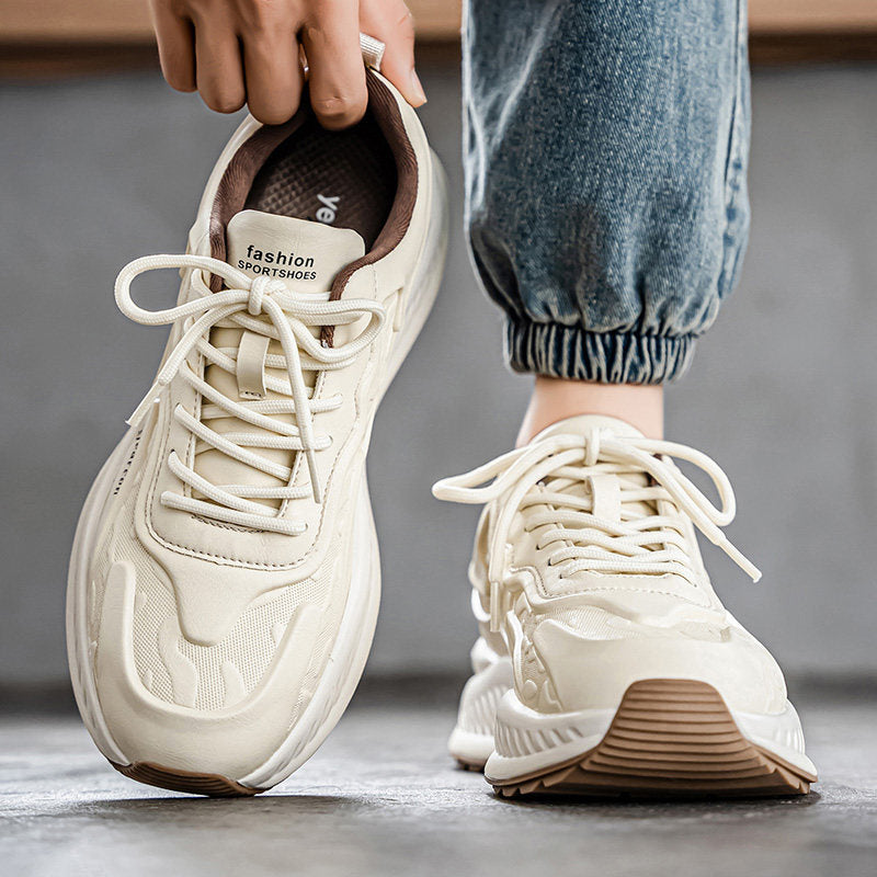 Men's Silver, Cream and Beige Platform Running Sneakers