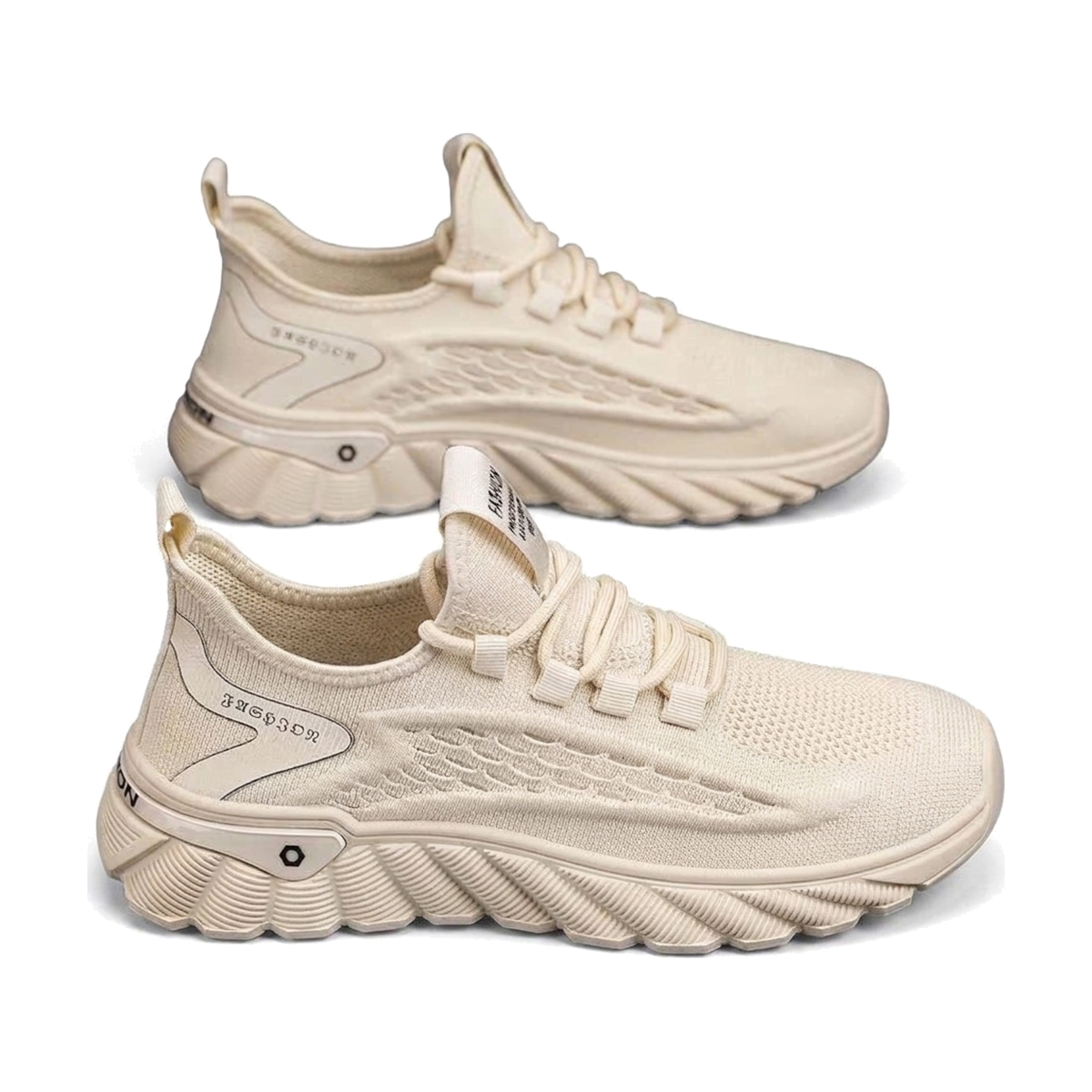 Men's Beige, Cream and Navy Mesh Casual Sneakers