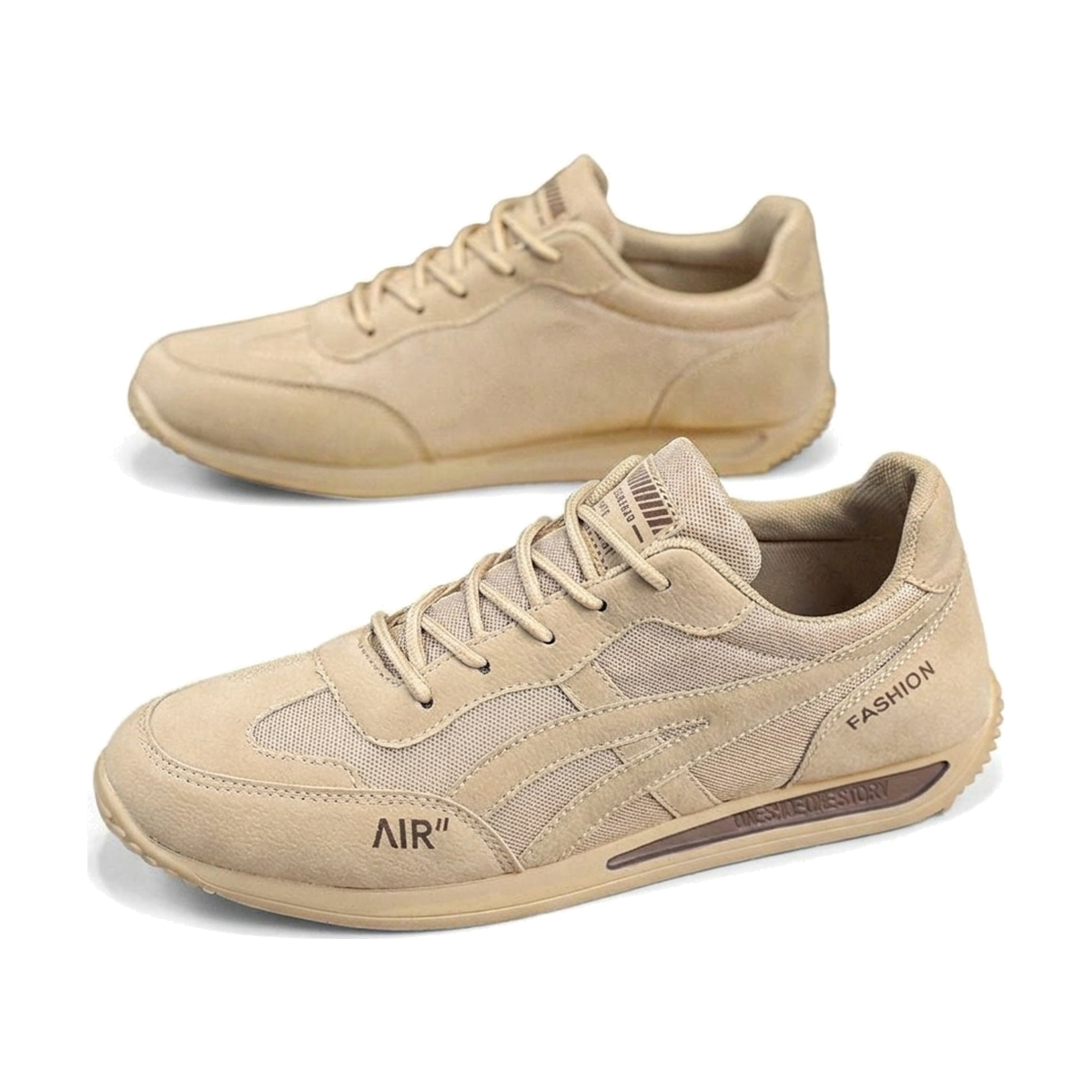 Men's Beige, Gray and Sage Green Mesh Retro Trainer Sneakers