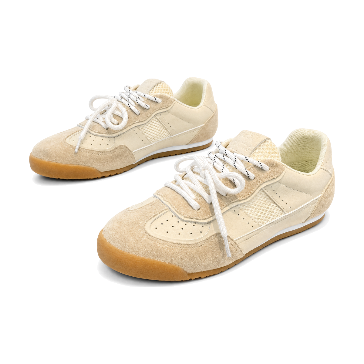 Men's Beige Retro Gum-Sole Trainer Sneakers