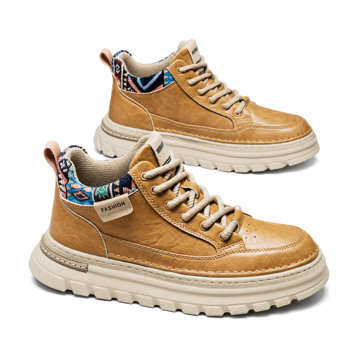 Men's Beige, Tan and Brown Platform High-Top Boots