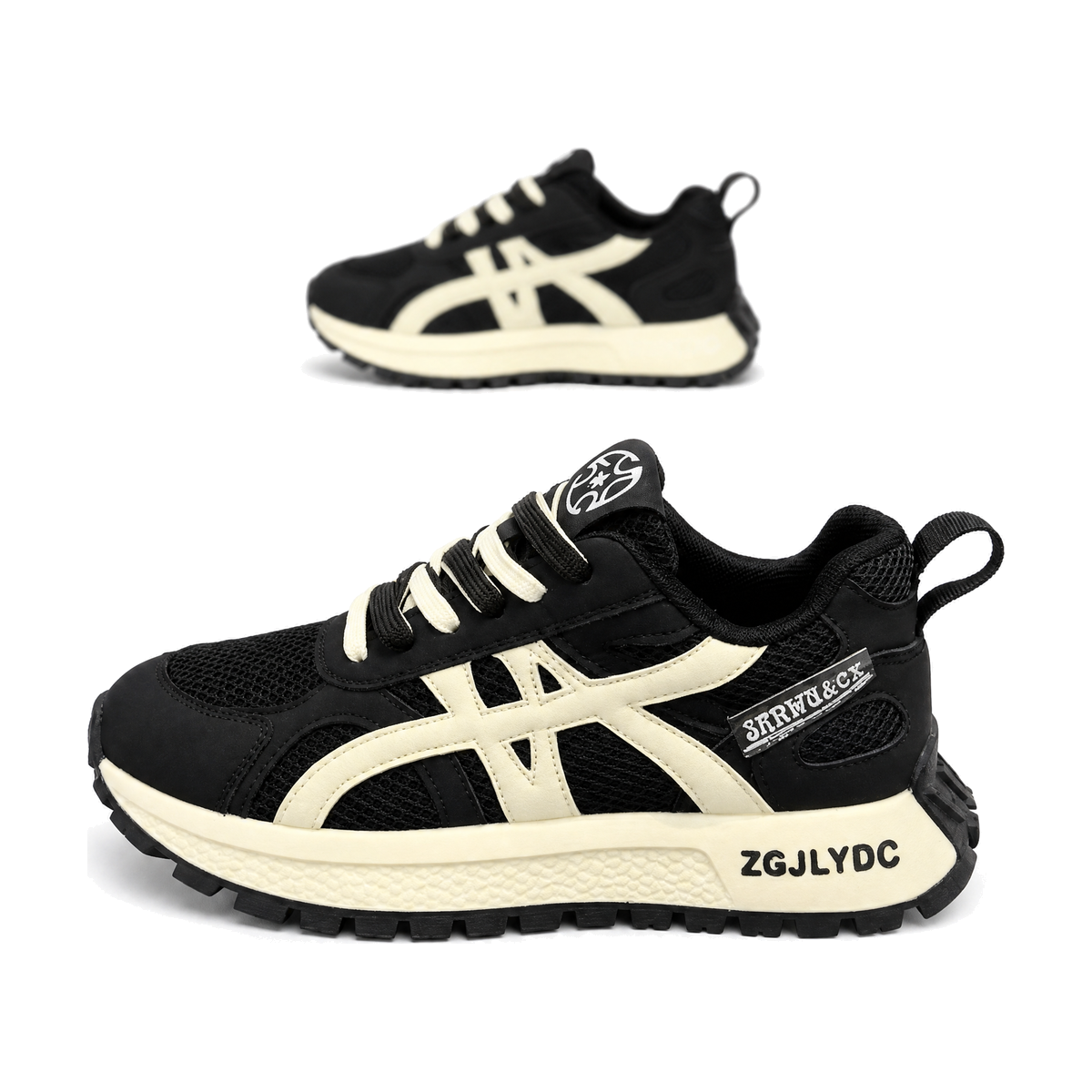 Men's Black and Beige Retro Running Sneakers