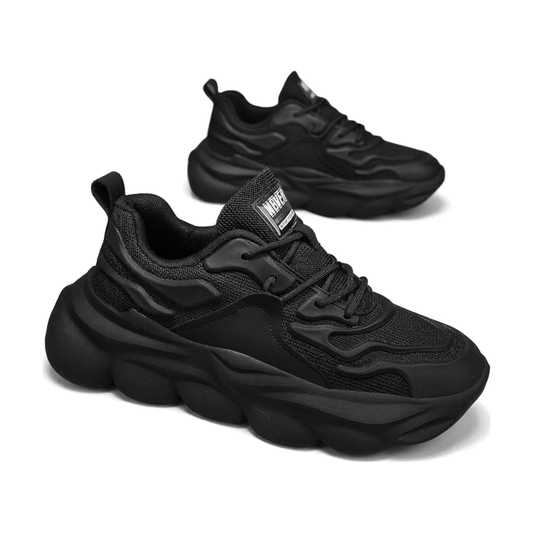 Men's Black, Gray and Navy Mesh Platform Casual Sneakers