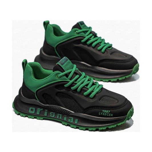 Men's Black, Silver and Green Platform Running Sneakers